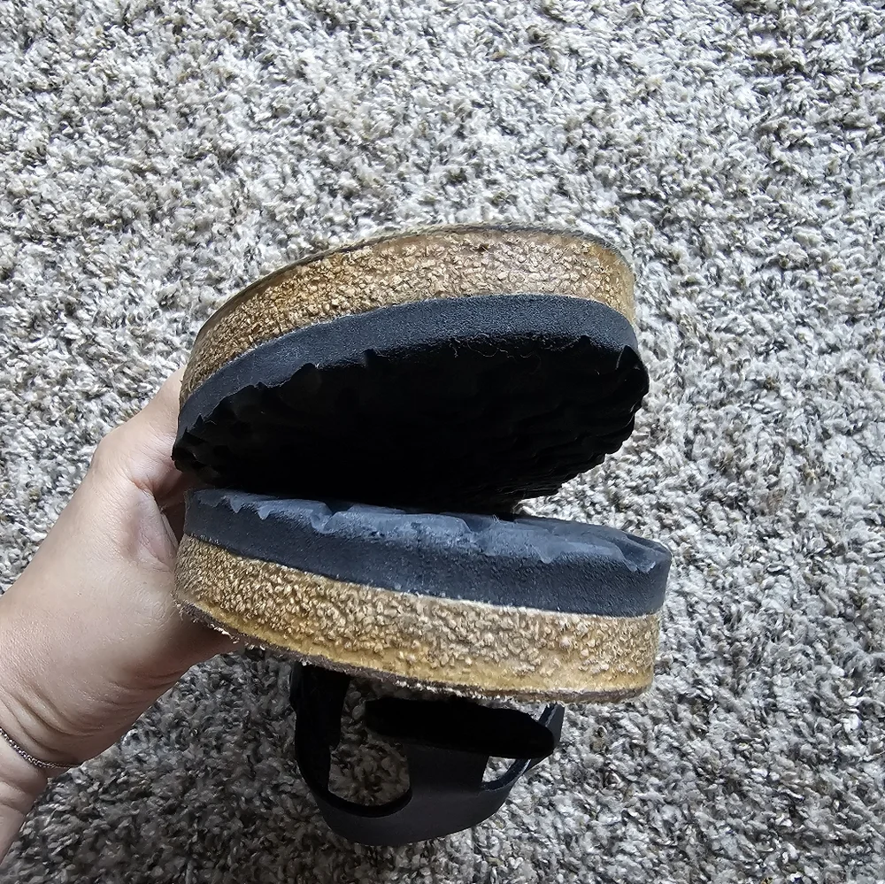 Birkenstock Gizeh Birko-Flor Black Leather‎ Sandals with Buckle Sz M 7 L 9